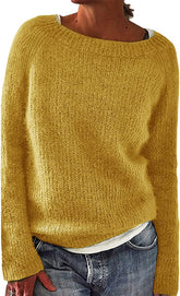 Loose Casual Pullover Knit Sweater Boat Neck Long Sleeve Winter Keep Warm Sweater Tops